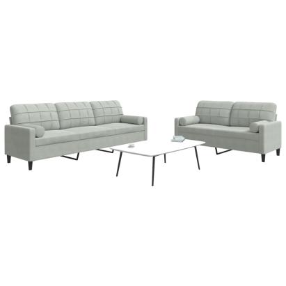 Set de canapele cu perne, 2 piese, gri deschis, catifea GartenMobel Dekor