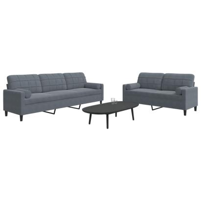 Set de canapele cu perne/rulouri, 2 piese, gri închis, catifea GartenMobel Dekor