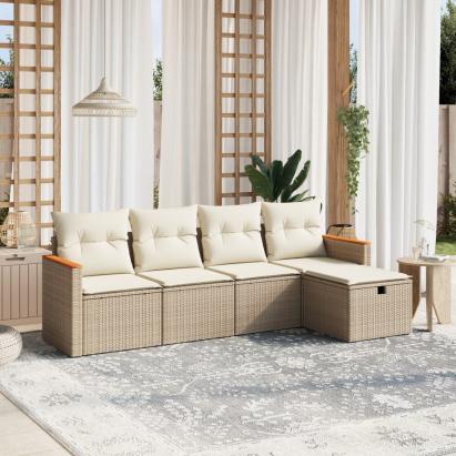 Set canapele de grădină cu perne, 5 piese, bej, poliratan GartenMobel Dekor