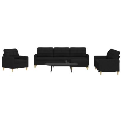 Set de canapele cu taburet, 4 piese, negru, textil GartenMobel Dekor