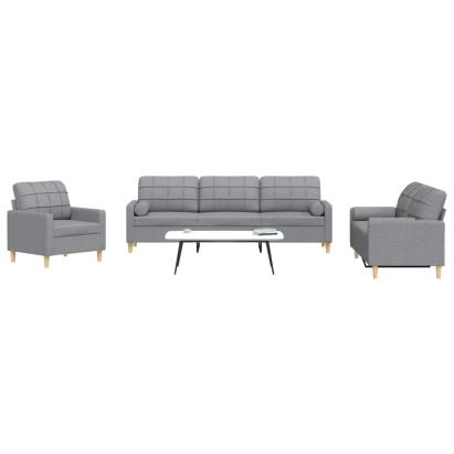 Set de canapele cu perne, 3 piese, gri deschis, textil GartenMobel Dekor