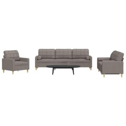 Set de canapele cu perne, 3 piese, gri taupe, textil GartenMobel Dekor