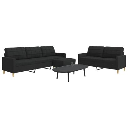 Set de canapele cu taburet, 3 piese, negru, textil GartenMobel Dekor