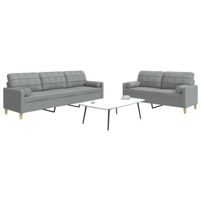 Set de canapele cu perne, 2 piese, gri deschis, textil GartenMobel Dekor
