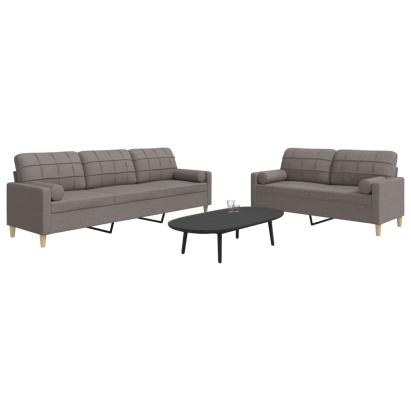 Set de canapele cu perne, 2 piese, gri taupe, textil GartenMobel Dekor