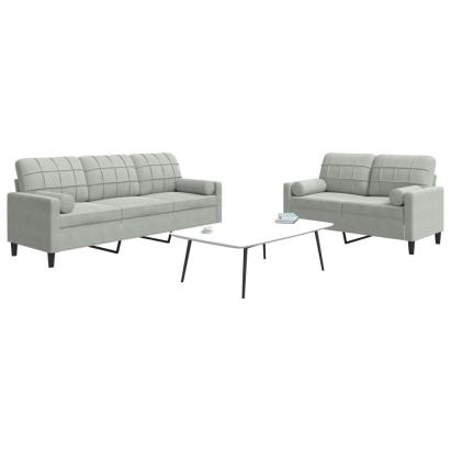 Set de canapele cu perne, 2 piese, gri deschis, catifea GartenMobel Dekor