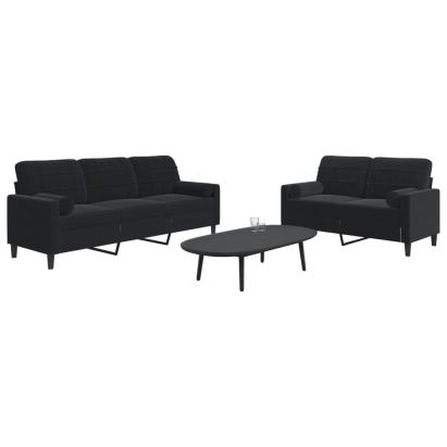 Set de canapele cu perne/rulouri, 2 piese, negru, catifea GartenMobel Dekor