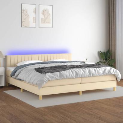 Pat cu arcuri, saltea și LED, crem, 200x200 cm, textil GartenMobel Dekor