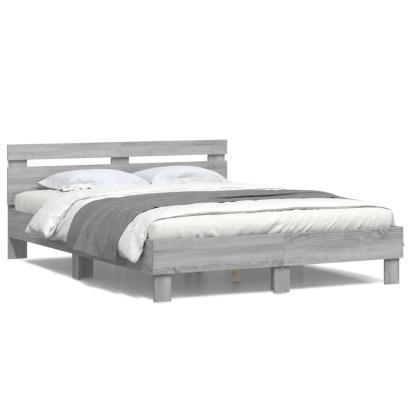 Cadru de pat cu tăblie și LED, gri sonoma, 140x190 cm GartenMobel Dekor
