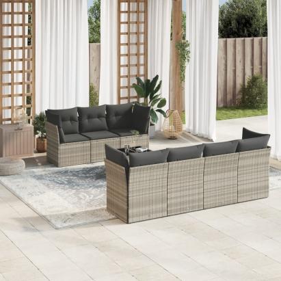 Set mobilier de grădină cu perne, 8 piese gri deschis poliratan GartenMobel Dekor
