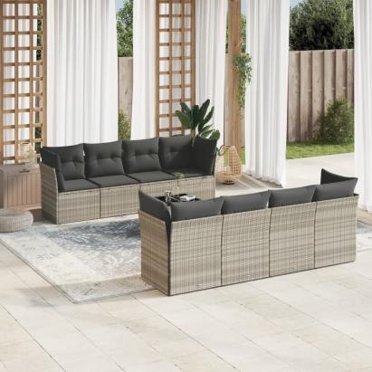 Set canapele de grădină cu perne, 9 piese gri deschis poliratan GartenMobel Dekor