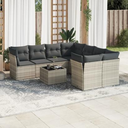Set canapele de grădină cu perne, 9 piese gri deschis poliratan GartenMobel Dekor