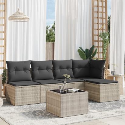 Set canapele de grădină cu perne, 6 piese gri deschis poliratan GartenMobel Dekor
