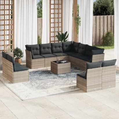 Set canapele de grădină cu perne, 12piese gri deschis poliratan GartenMobel Dekor