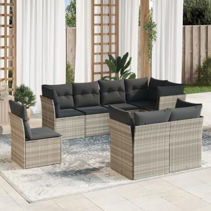 Set mobilier de grădină cu perne, 8 piese gri deschis poliratan GartenMobel Dekor