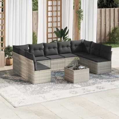 Set canapele de grădină cu perne 10 piese gri deschis poliratan GartenMobel Dekor