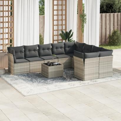 Set canapele de grădină cu perne 10 piese gri deschis poliratan GartenMobel Dekor