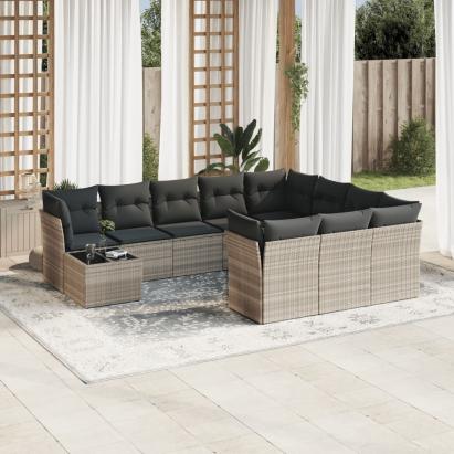 Set canapele de grădină cu perne, 11 piese, gri, poliratan GartenMobel Dekor