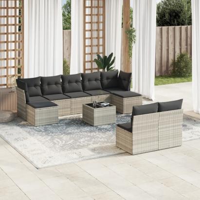 Set canapele de grădină cu perne 10 piese gri deschis poliratan GartenMobel Dekor