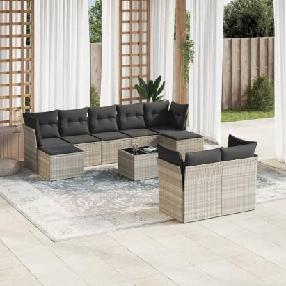 Set canapele de grădină cu perne 10 piese gri deschis poliratan GartenMobel Dekor