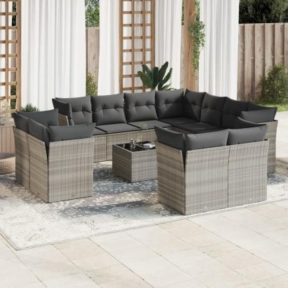 Set canapele de grădină cu perne, 12piese gri deschis poliratan GartenMobel Dekor