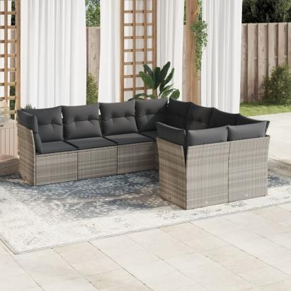 Set mobilier de grădină cu perne, 8 piese gri deschis poliratan GartenMobel Dekor