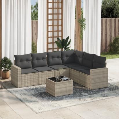 Set canapele de grădină cu perne, 7piese gri deschis poliratan GartenMobel Dekor