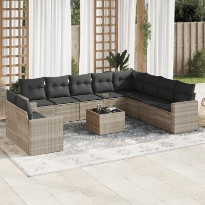 Set canapele de grădină cu perne, 11 piese, gri, poliratan GartenMobel Dekor