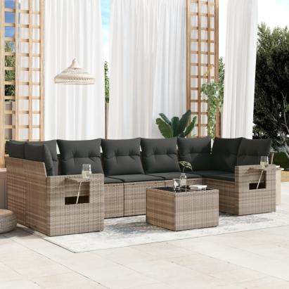Set mobilier de grădină cu perne, 8 piese gri deschis poliratan GartenMobel Dekor
