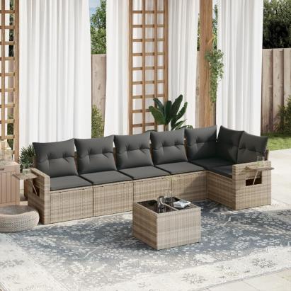 Set canapele de grădină cu perne, 7piese gri deschis poliratan GartenMobel Dekor