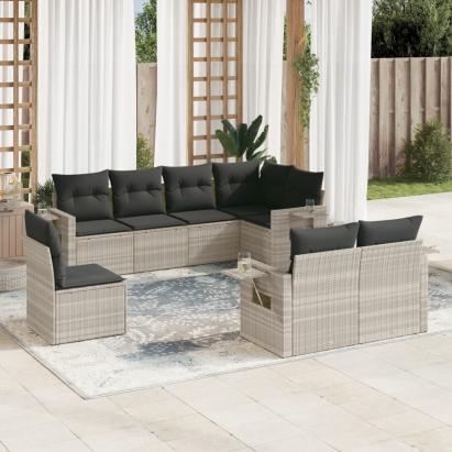 Set mobilier de grădină cu perne, 8 piese gri deschis poliratan GartenMobel Dekor