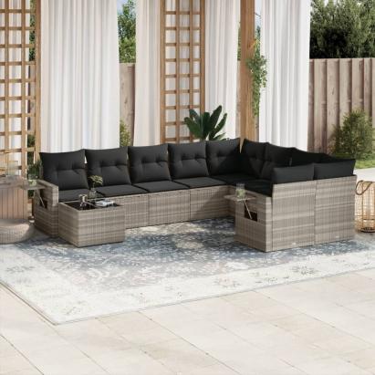 Set canapele de grădină cu perne 10 piese gri deschis poliratan GartenMobel Dekor
