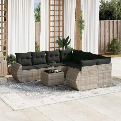 Set canapele de grădină cu perne, 9 piese gri deschis poliratan GartenMobel Dekor