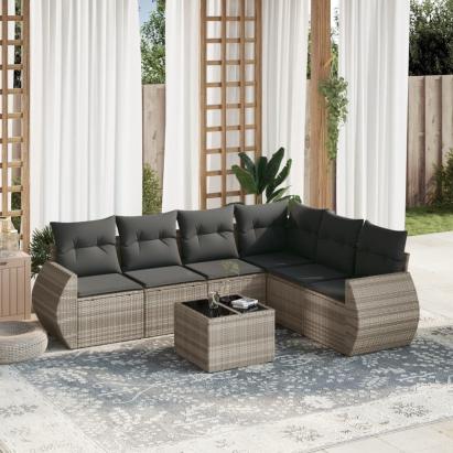 Set canapele de grădină cu perne, 7piese gri deschis poliratan GartenMobel Dekor