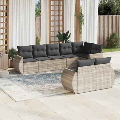 Set mobilier de grădină cu perne, 8 piese gri deschis poliratan GartenMobel Dekor
