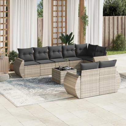 Set canapele de grădină cu perne, 9 piese gri deschis poliratan GartenMobel Dekor