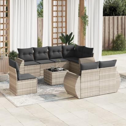 Set canapele de grădină cu perne, 9 piese gri deschis poliratan GartenMobel Dekor