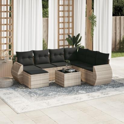 Set mobilier de grădină cu perne, 8 piese gri deschis poliratan GartenMobel Dekor