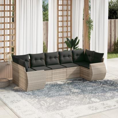 Set canapele de grădină cu perne, 7piese gri deschis poliratan GartenMobel Dekor