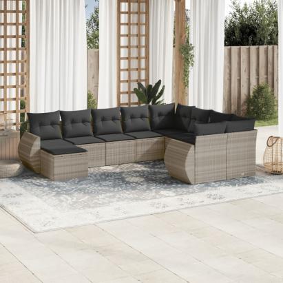 Set canapele de grădină cu perne 10 piese gri deschis poliratan GartenMobel Dekor