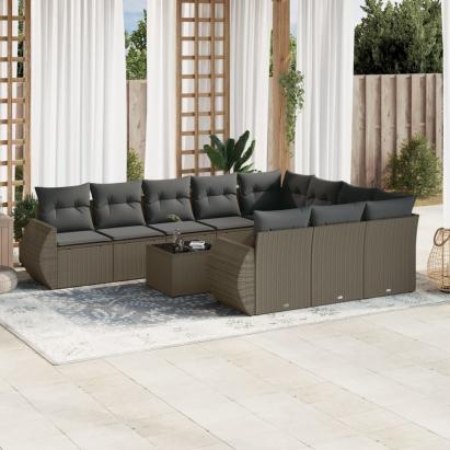 Set canapele de grădină cu perne, 11 piese, gri, poliratan GartenMobel Dekor