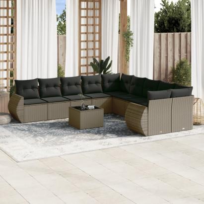 Set canapele de grădină cu perne, 11 piese, gri, poliratan GartenMobel Dekor