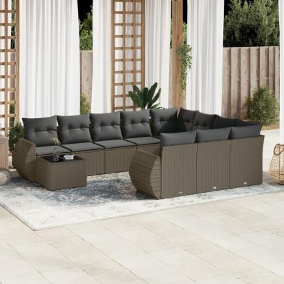 Set canapele de grădină cu perne, 11 piese, gri, poliratan GartenMobel Dekor