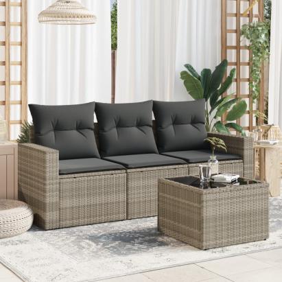 Set canapea de grădină cu perne, 4 piese, gri deschis poliratan GartenMobel Dekor