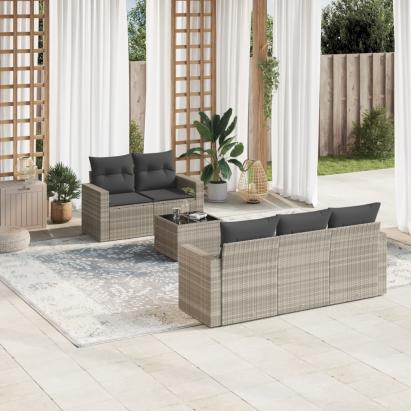 Set canapele de grădină cu perne, 6 piese gri deschis poliratan GartenMobel Dekor