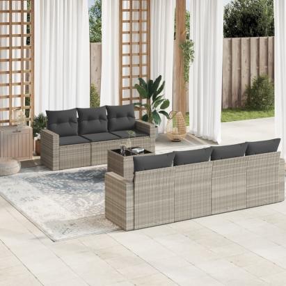 Set mobilier de grădină cu perne, 8 piese gri deschis poliratan GartenMobel Dekor