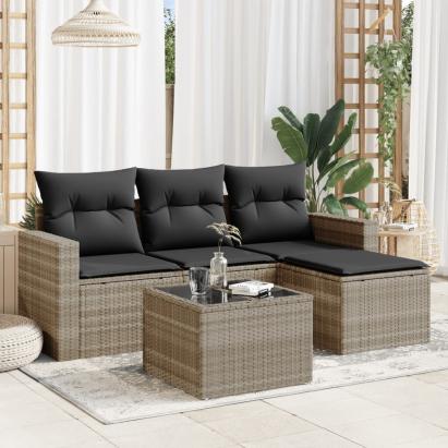 Set canapele de grădină cu perne, 5 piese gri deschis poliratan GartenMobel Dekor