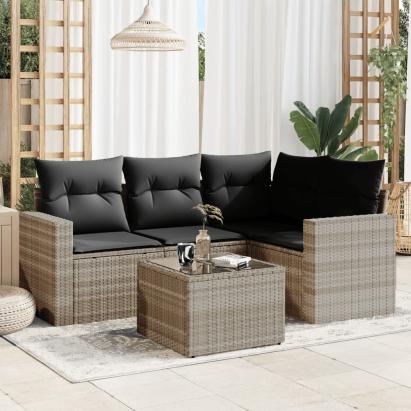 Set canapele de grădină cu perne, 5 piese gri deschis poliratan GartenMobel Dekor