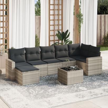 Set mobilier de grădină cu perne, 8 piese gri deschis poliratan GartenMobel Dekor