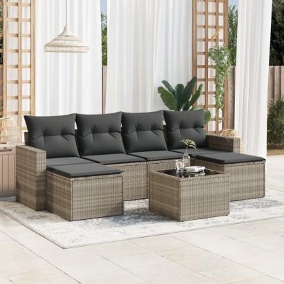 Set canapele de grădină cu perne, 7piese gri deschis poliratan GartenMobel Dekor